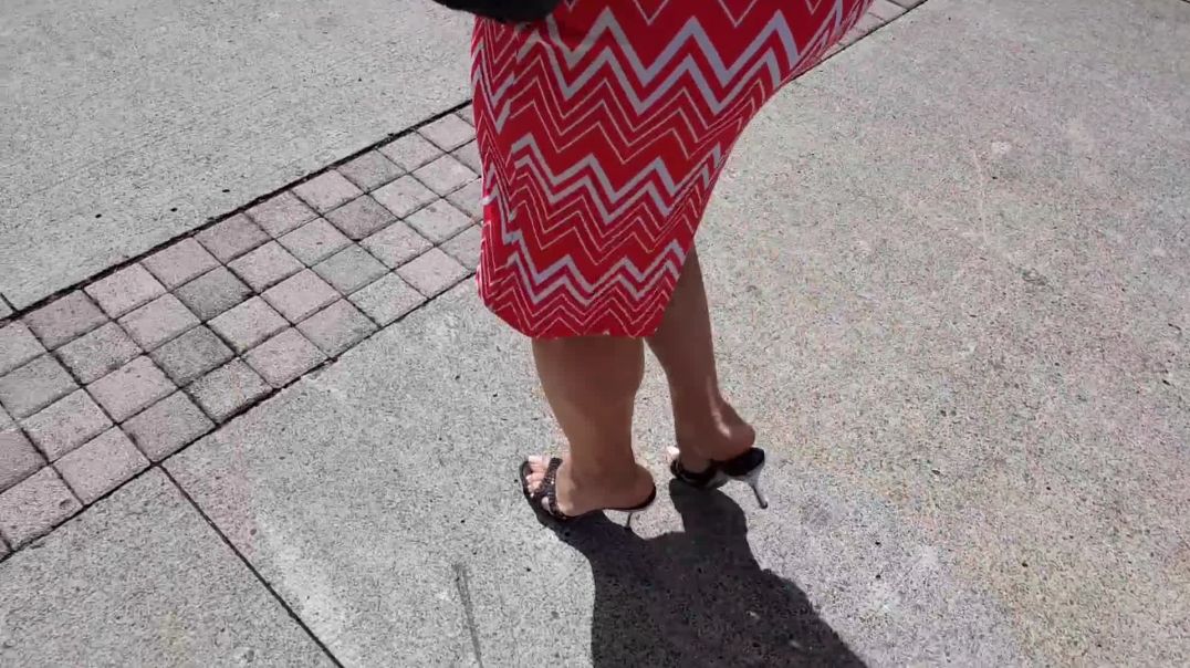 Pink Skirt And Clear Black Mules Sandals